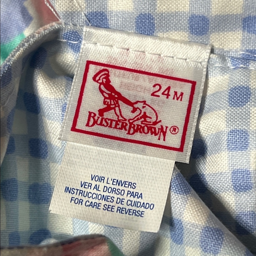 Vintage Buster Brown Baby Romper 24M Floral Gingham USA Made Cottagecore Spring - Picture 6 of 7